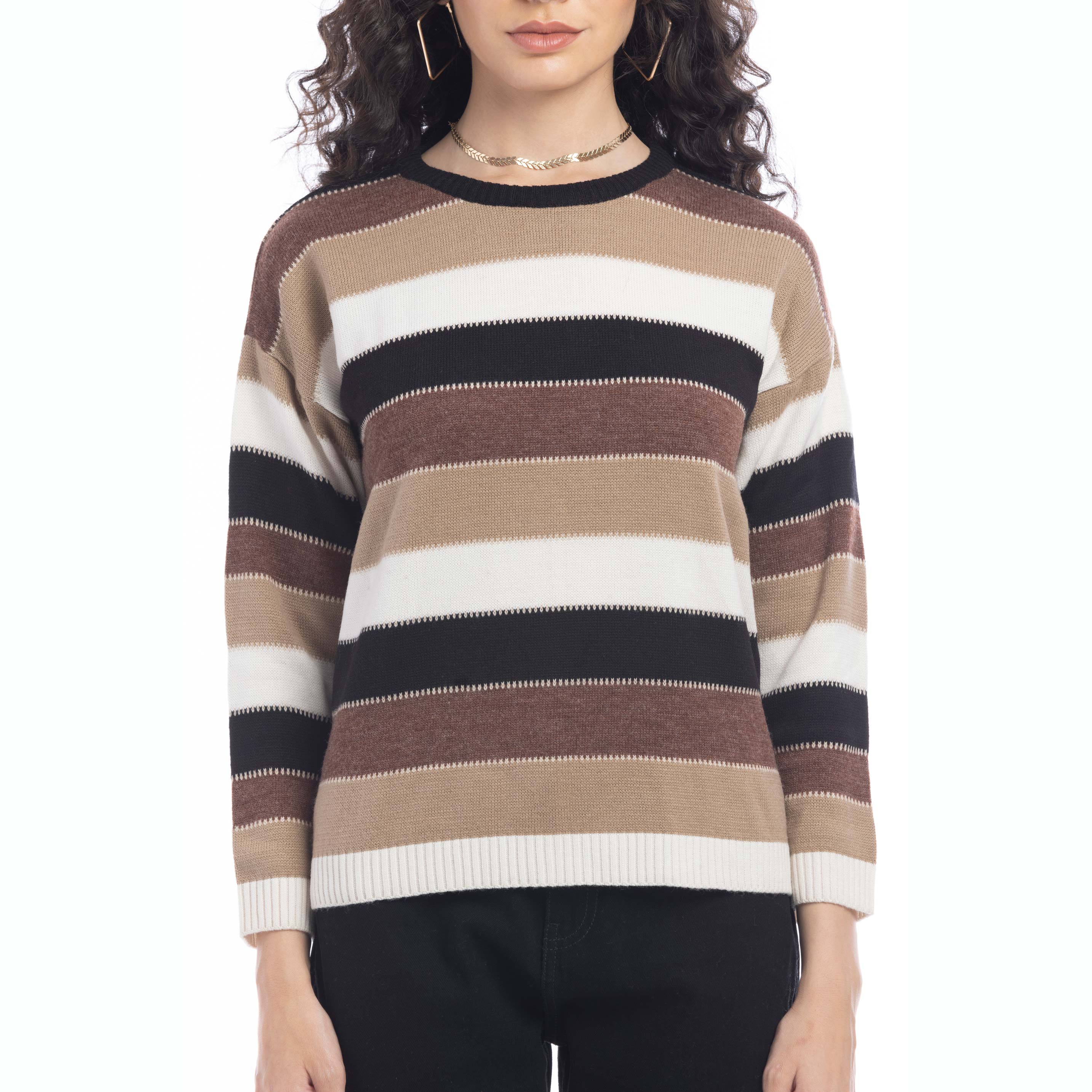 Raelyn Mocha Stripes Sweater - Myra USA