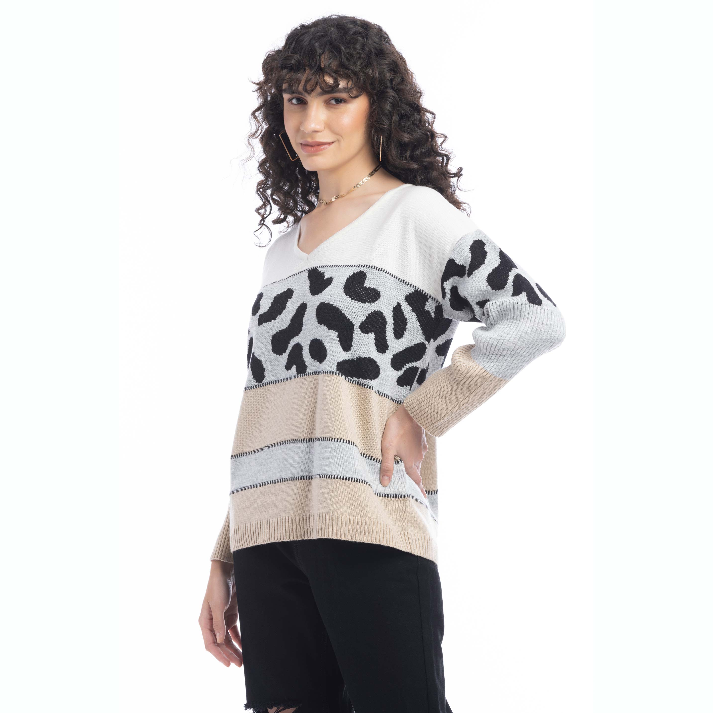 Poppy Animal Print Accent Sweater - Myra USA