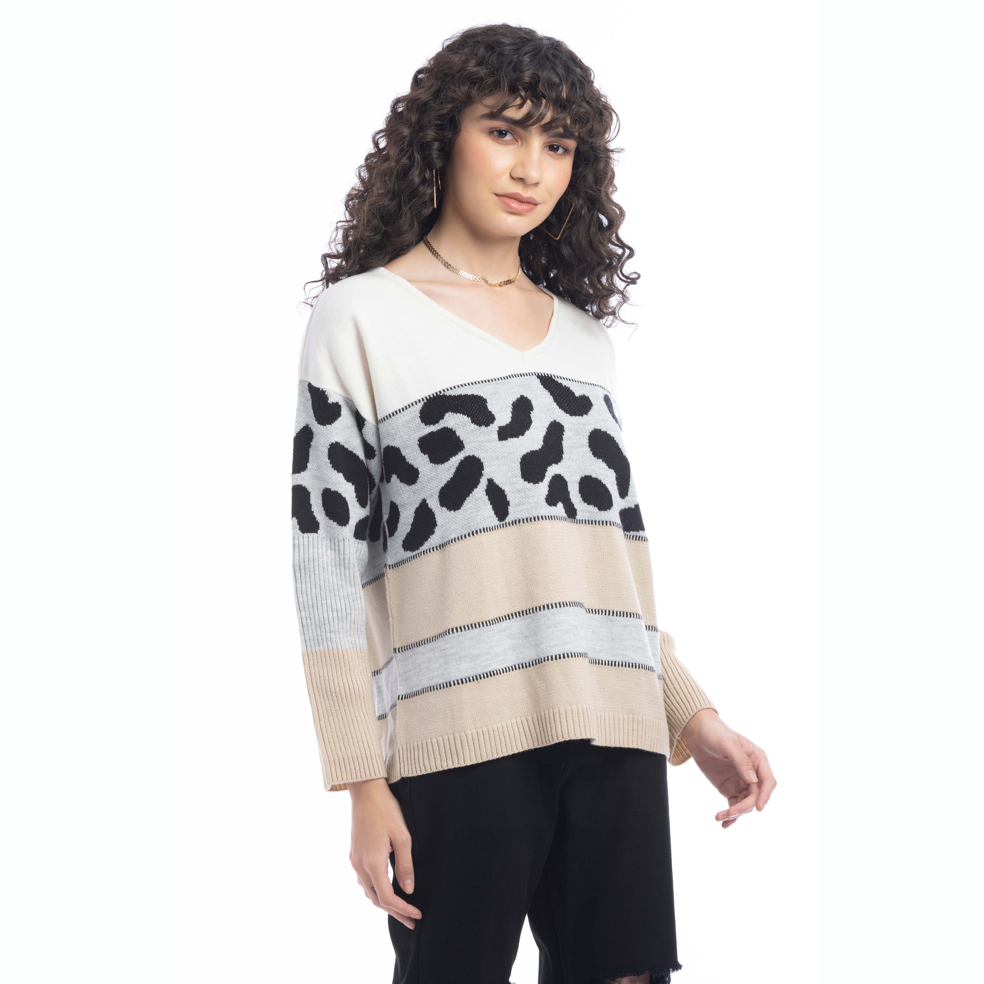 Poppy Animal Print Accent Sweater - Myra USA