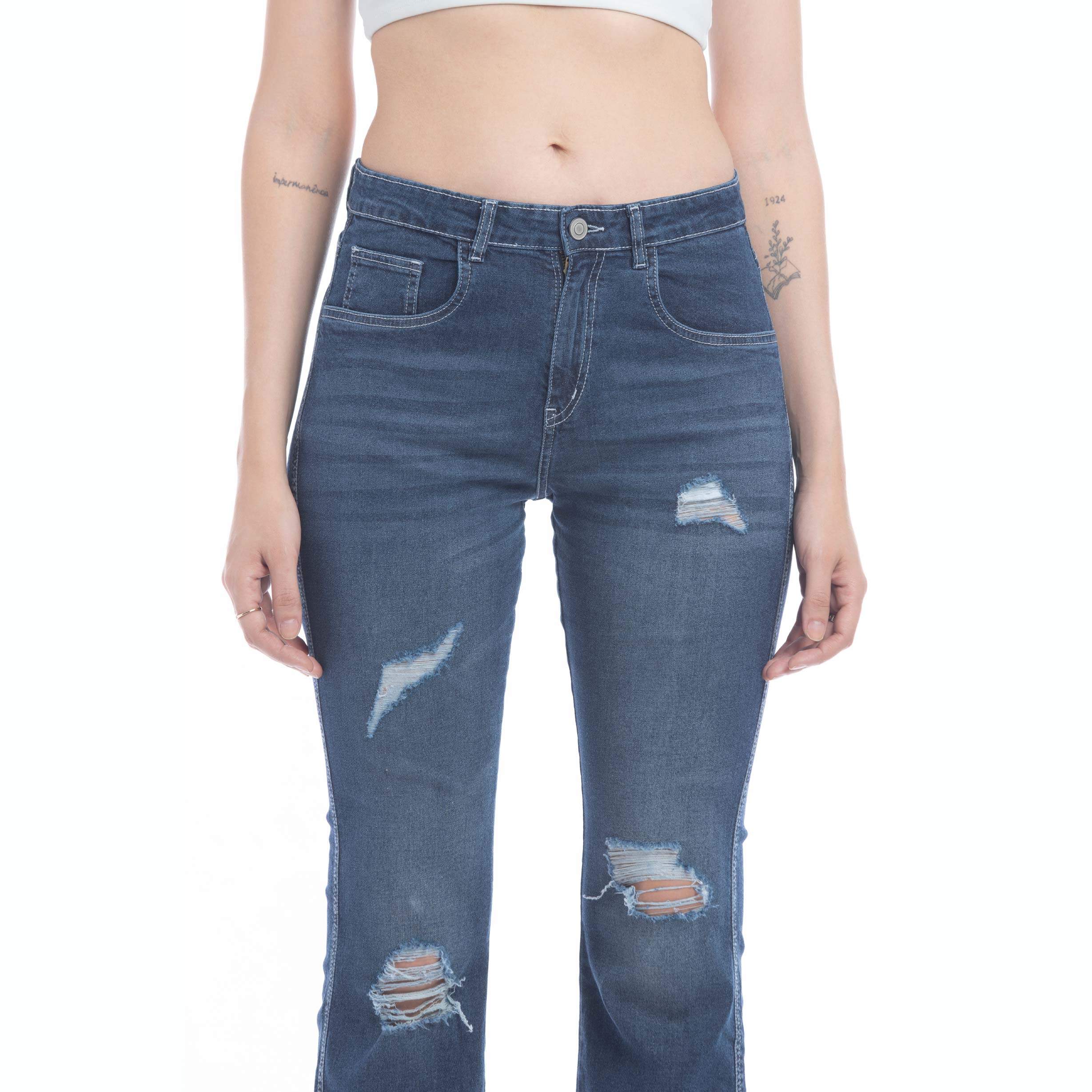 Micah Distressed Frayed Hem Flared Jeans - Myra USA