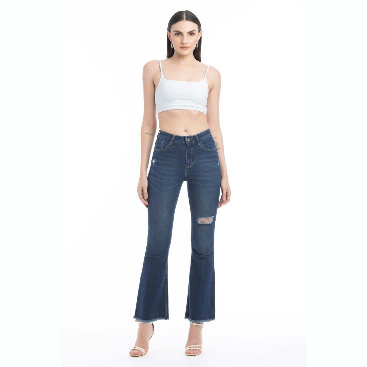 Jordan Distressed Frayed Hem Flared Jeans - Myra USA