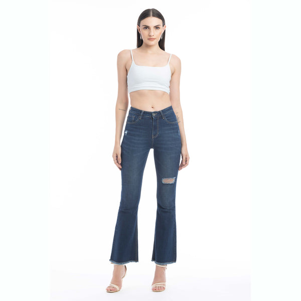 Jordan Distressed Frayed Hem Flared Jeans - Myra USA