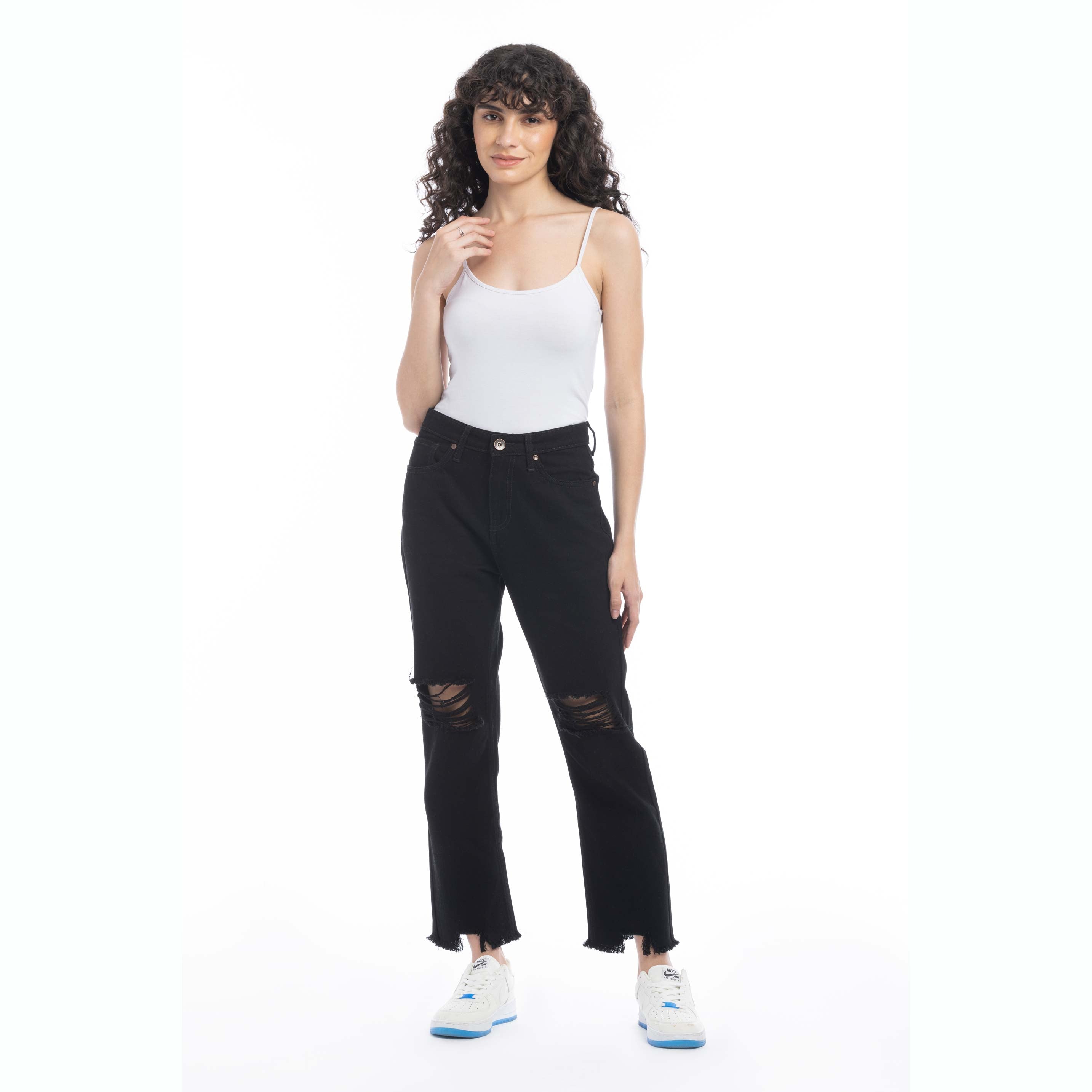 Vickee Dark Wash Distressed Hem Jeans - Myra USA