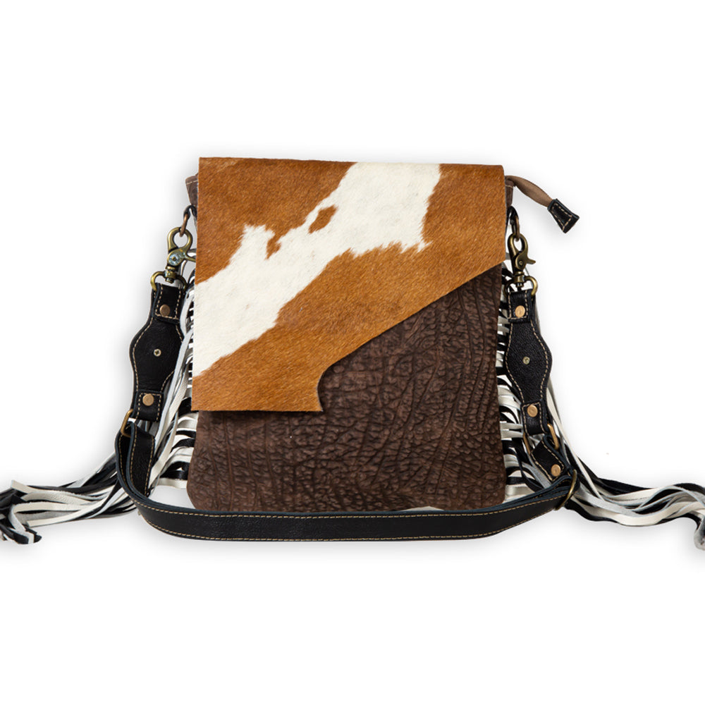 Brown and White Fringe Leather Bag Myra Wild Mirage Hairon Leather Bag with Fringes in Ivory  main image 4