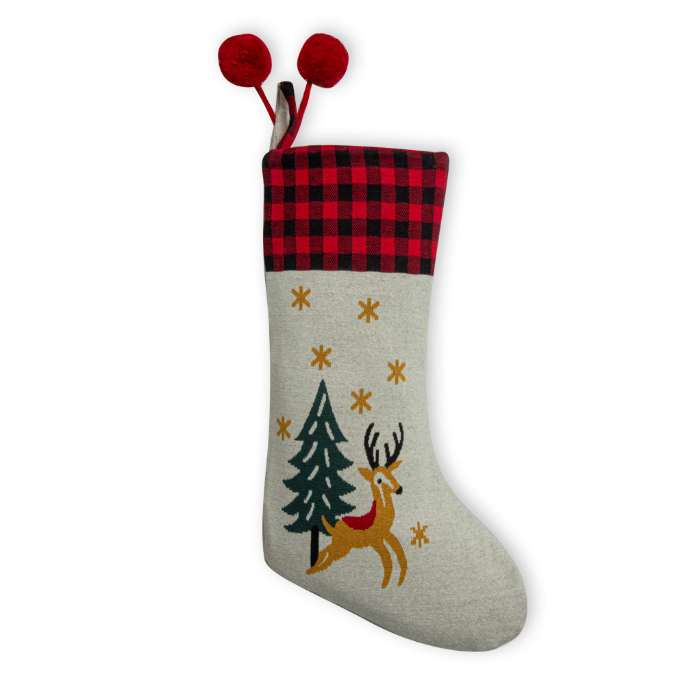 Plaid Top Prancing Deer Stocking - Myra USA