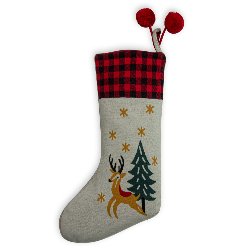 Plaid Top Prancing Deer Stocking - Myra USA