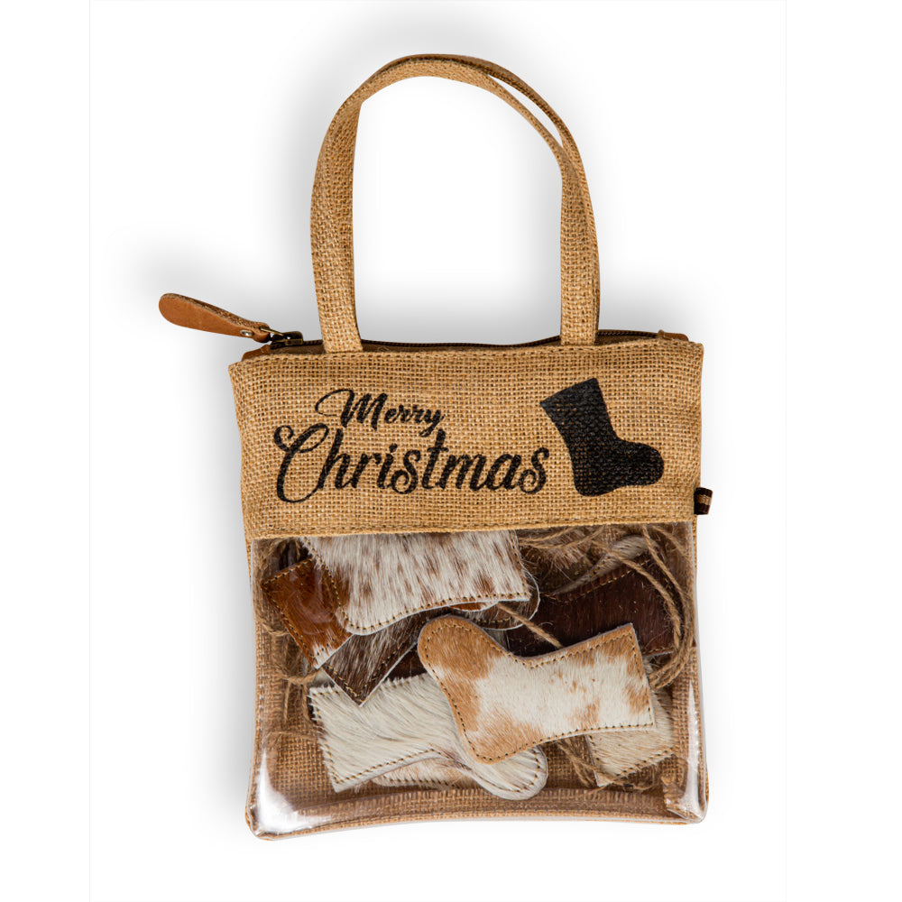 Christmas Stocking Hair-On Hide Ornament Set In Brown - Myra USA