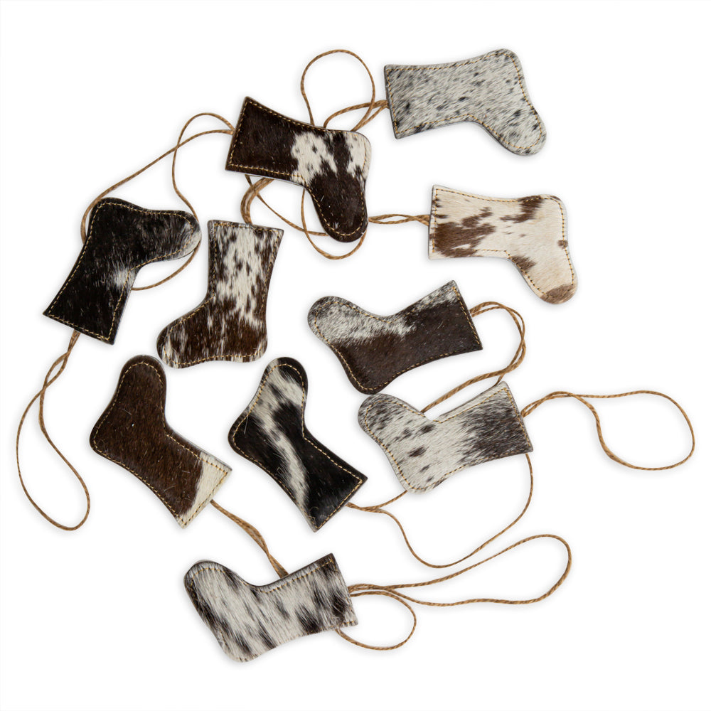 Christmas Stocking Hair-On Hide Ornament Set In Black - Myra USA