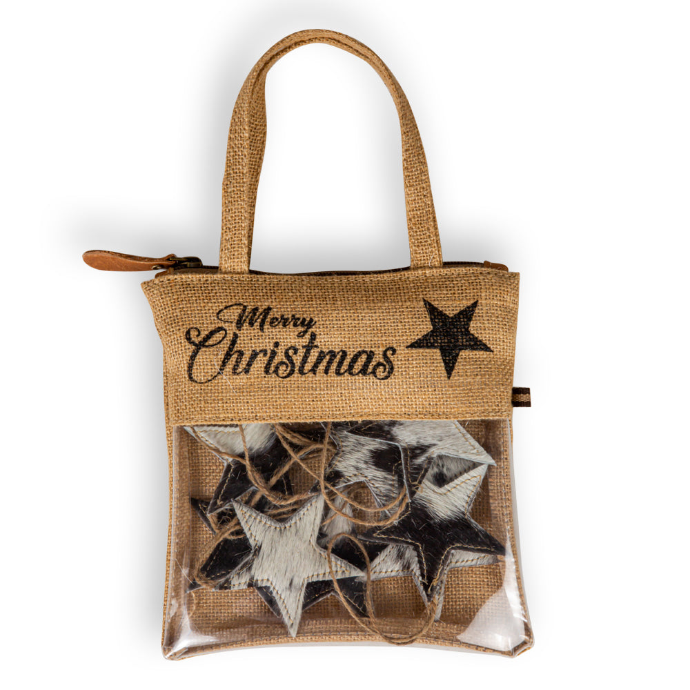 Christmas Star Hair-On Hide Ornament Set In Black - Myra USA