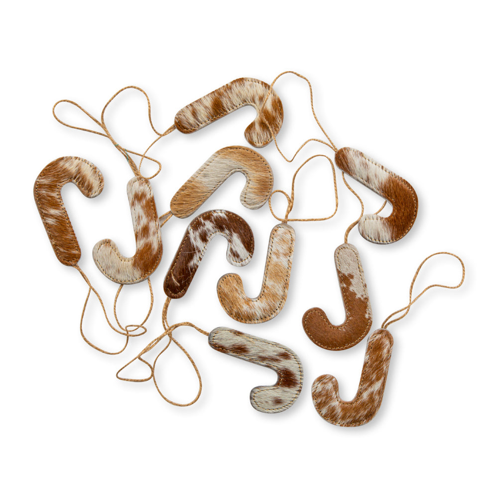 Jolly Candy Cane Hair-On Hide Ornament Set In Brown - Myra USA