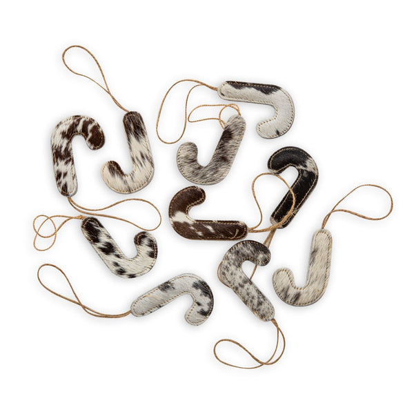 Jolly Candy Cane Hair-On Hide Ornament Set In Black - Myra USA