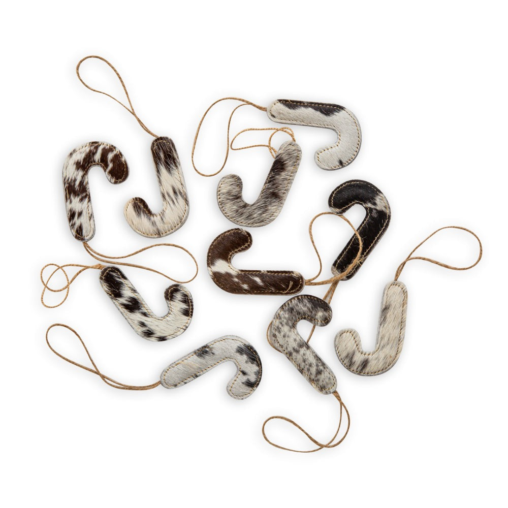 Jolly Candy Cane Hair-On Hide Ornament Set In Black - Myra USA