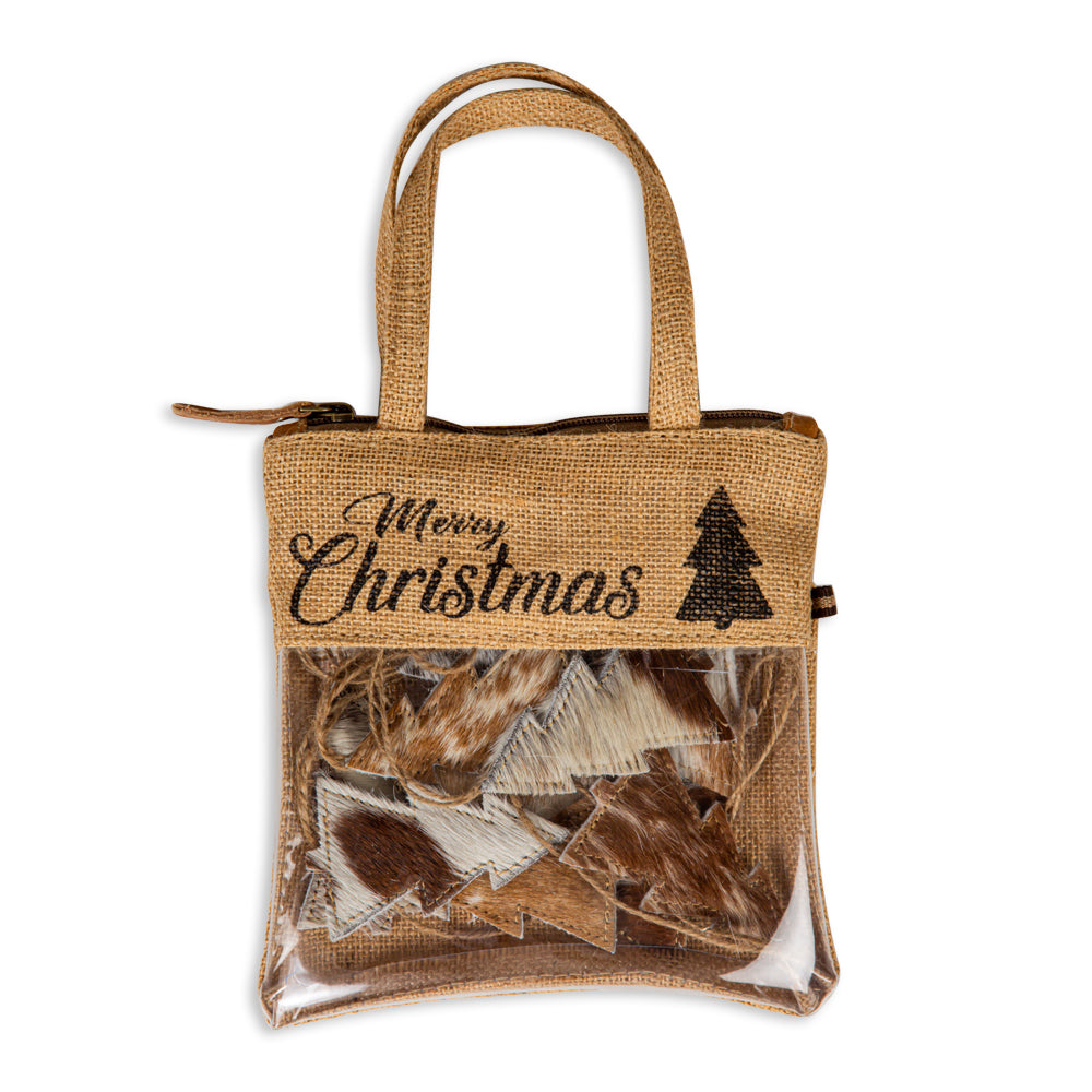 Christmas Tree Hair-On Hide Ornament Set In Brown - Myra USA