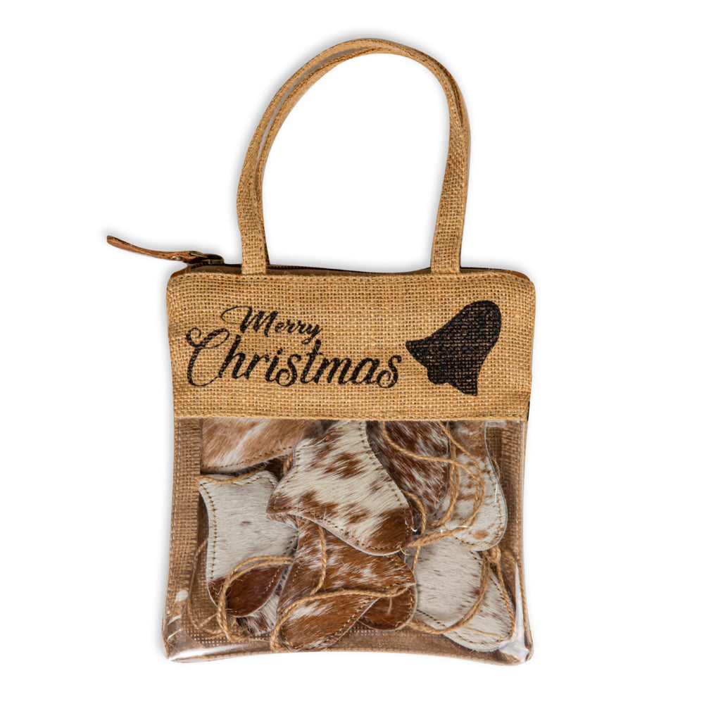 Christmas Bell Hair-On Hide Ornament Set In Brown - Myra USA