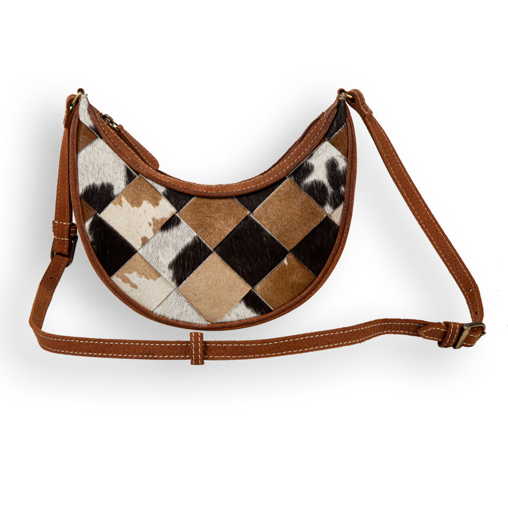 Pecos Rising Weave Pattern Swoop Bottom Leather Hairon Bag - Myra USA