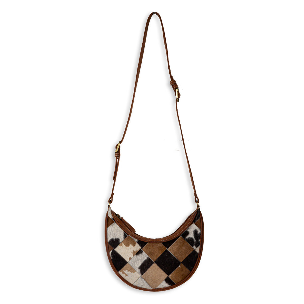 Pecos Rising Weave Pattern Swoop Bottom Leather Hairon Bag - Myra USA