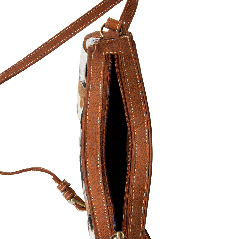 Pecos Rising Weave Pattern Swoop Bottom Leather Hairon Bag - Myra USA