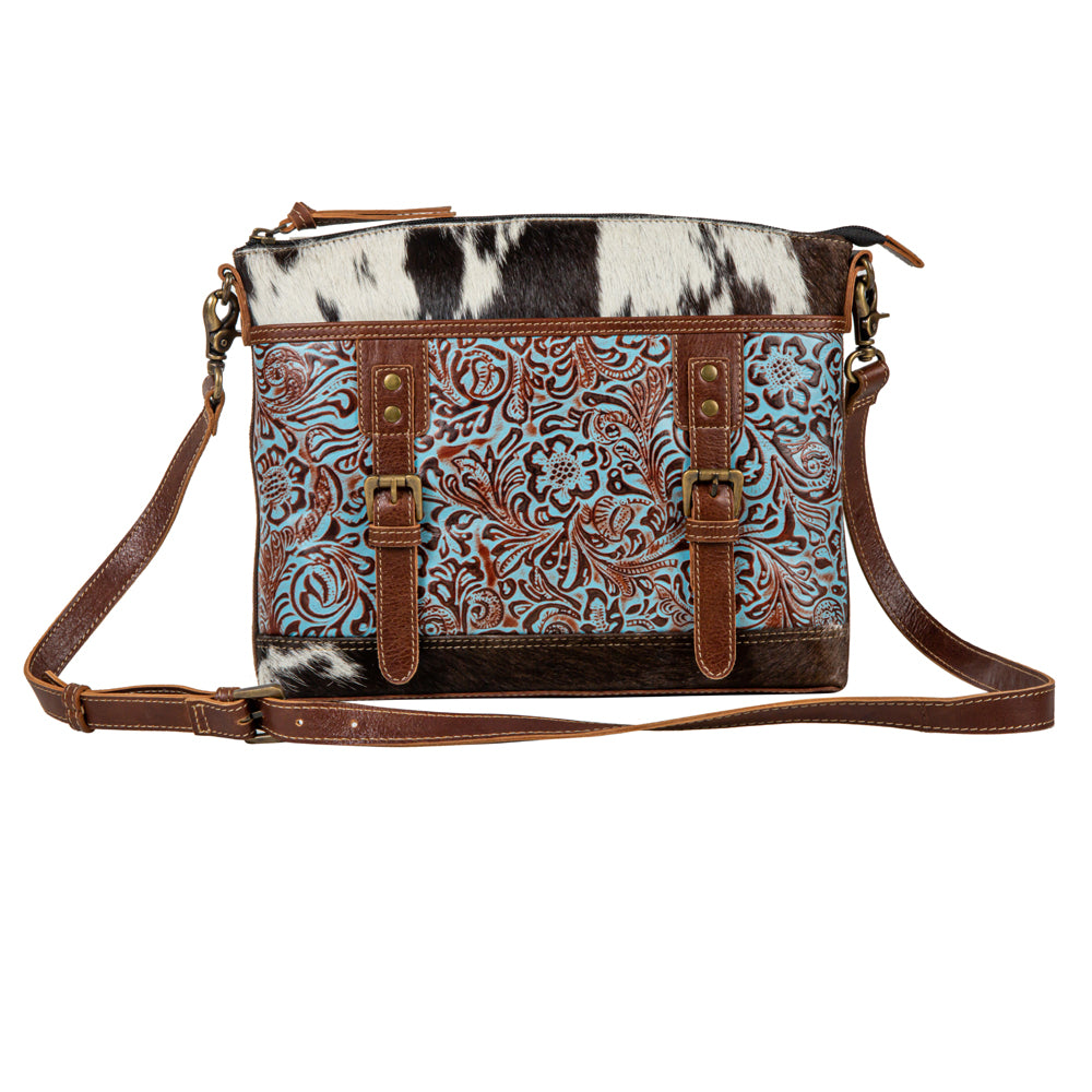 Clara Mae Hand-Tooled Accent Canvas Hairon Bag - Myra USA