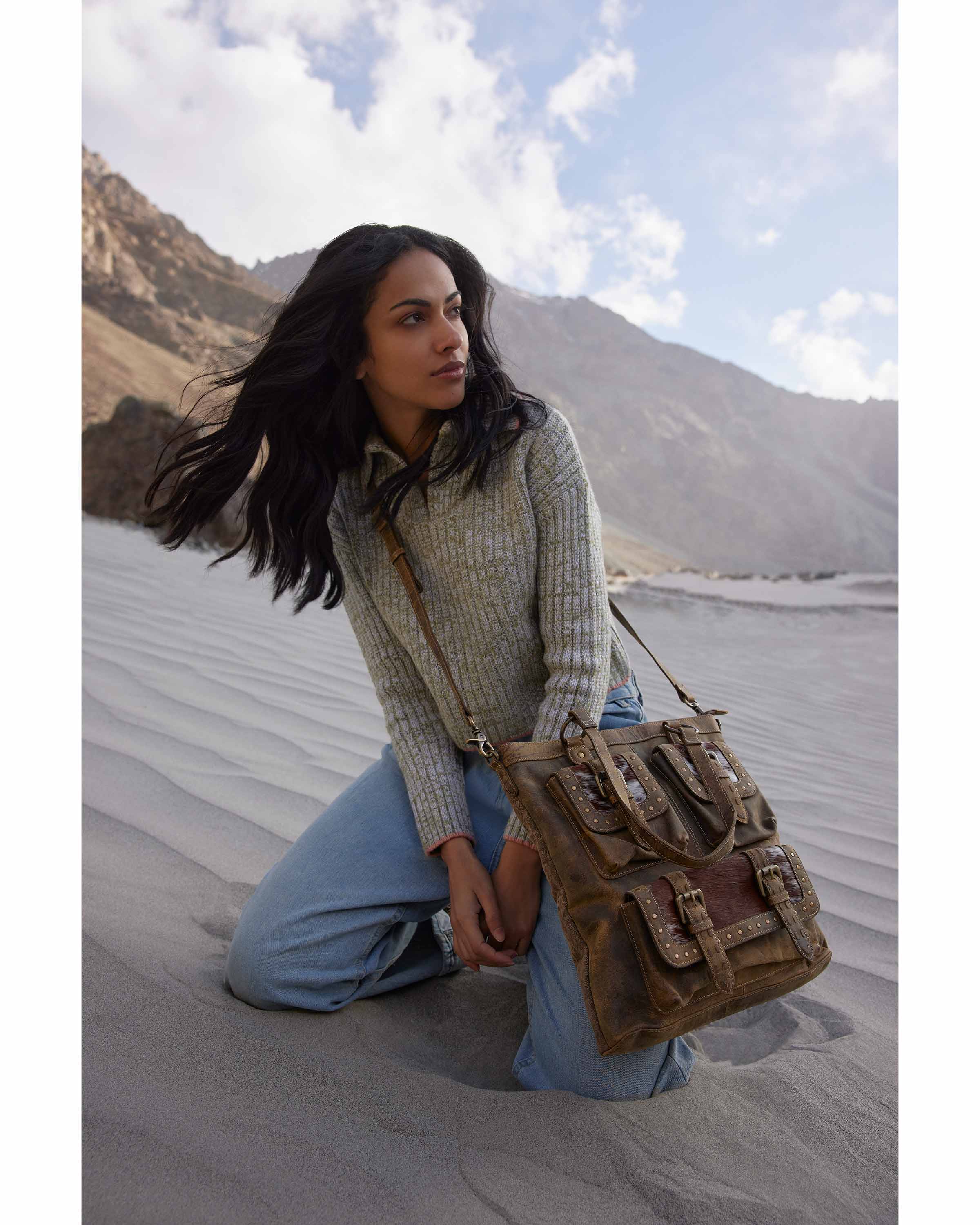 Cube Mesa Pouched Canvas Hairon Bag - Myra USA