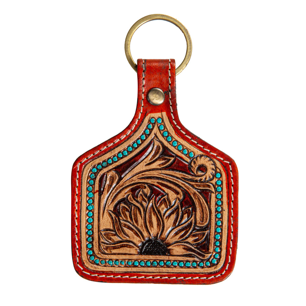 Gilded Sunflower Hand-Tooled Key Fob - Myra USA