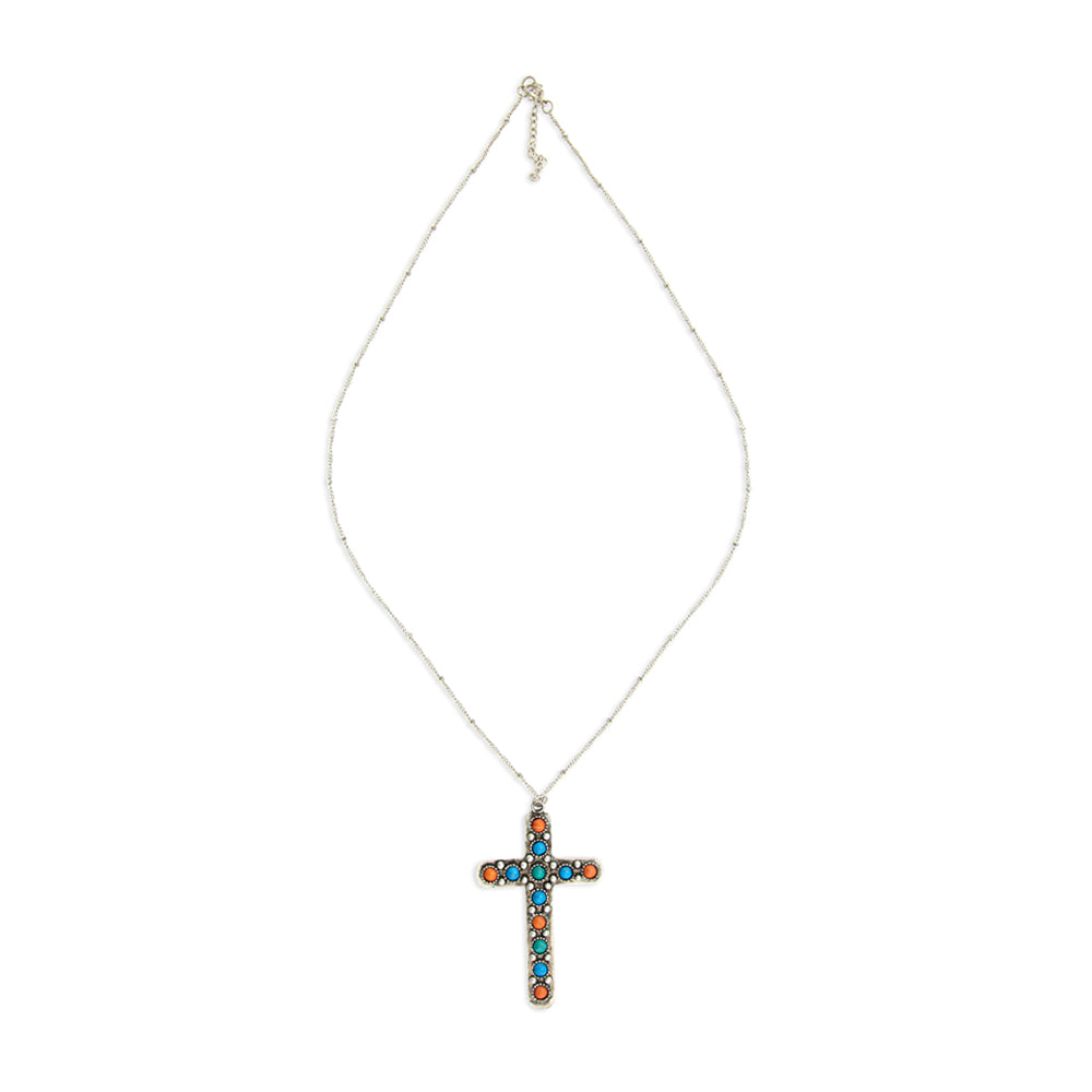 Beaded Stones Cross Necklace - Myra USA