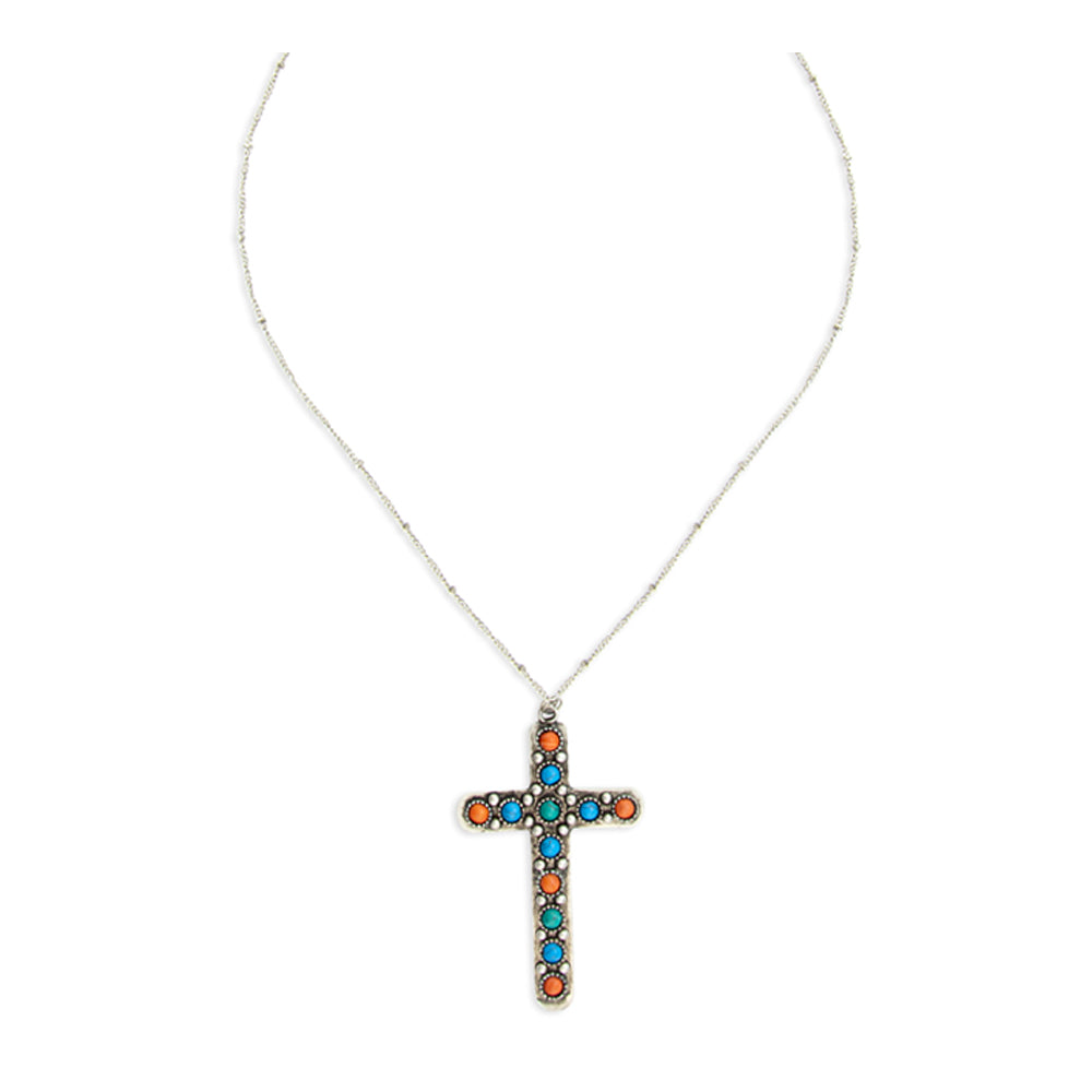 Beaded Stones Cross Necklace - Myra USA