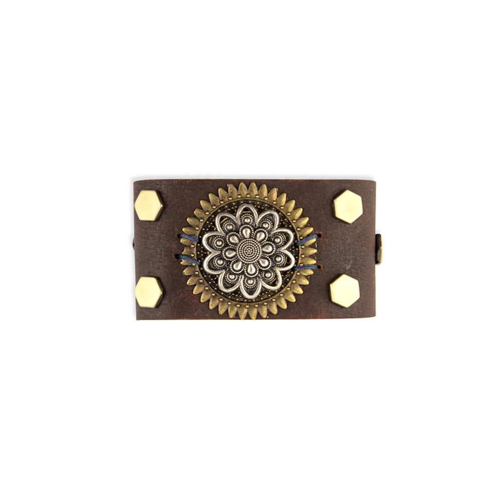 Eagle’s Cry Leather & Medallion Cuff Bracelet - Myra USA
