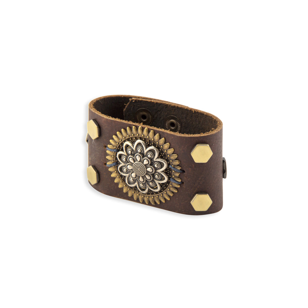 Eagle’s Cry Leather & Medallion Cuff Bracelet - Myra USA
