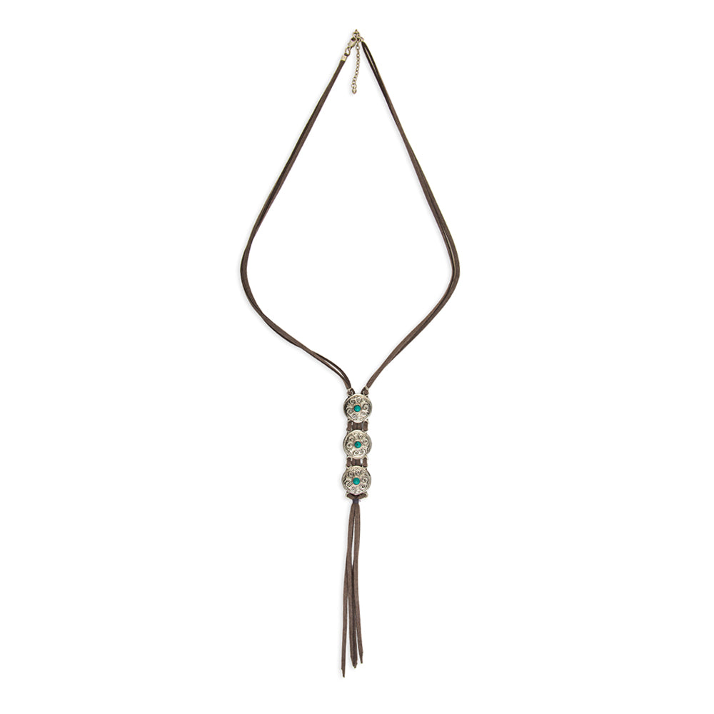 Silver Mare Mini Concho Leather Fringe Necklace - Myra USA