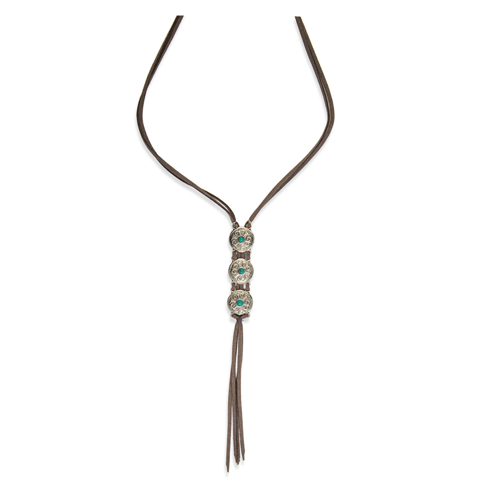 Silver Mare Mini Concho Leather Fringe Necklace - Myra USA