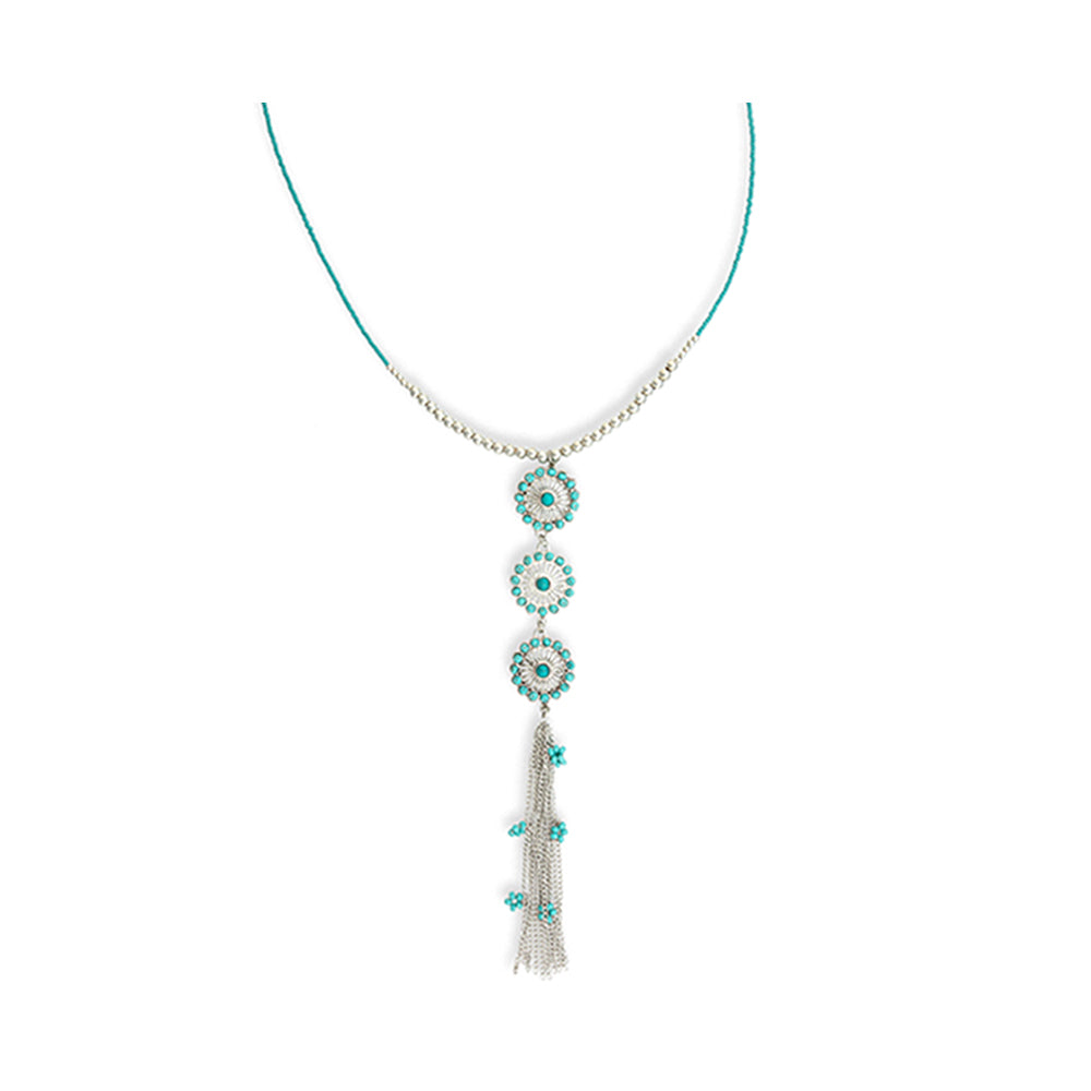 Bloom Flower Mini Concho Tassled Necklace - Myra USA