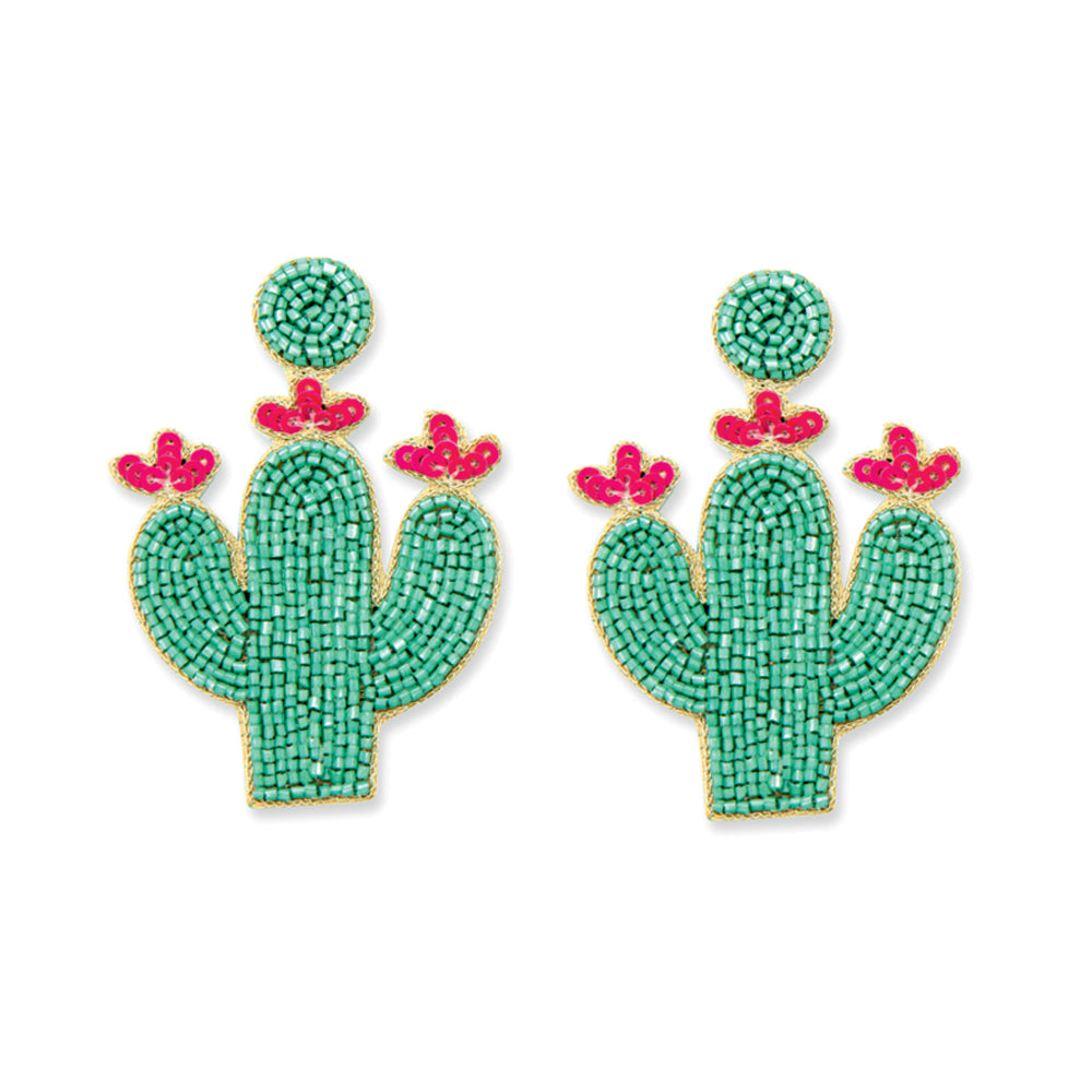 Cactus Joy Beaded Earrings in Green - Myra USA