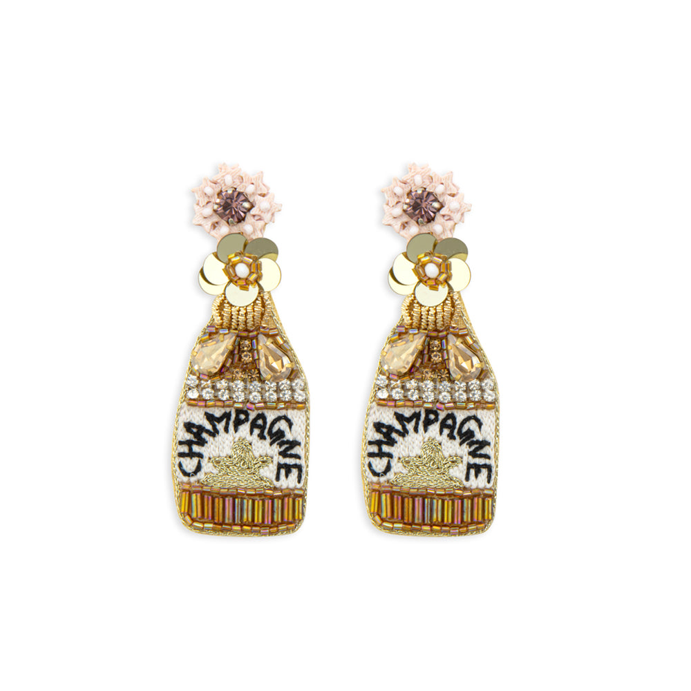 Champagne Bottle Beaded Earrings - Myra USA