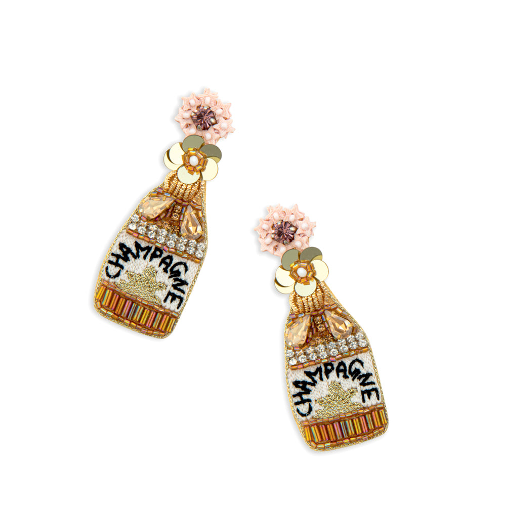 Champagne Bottle Beaded Earrings - Myra USA