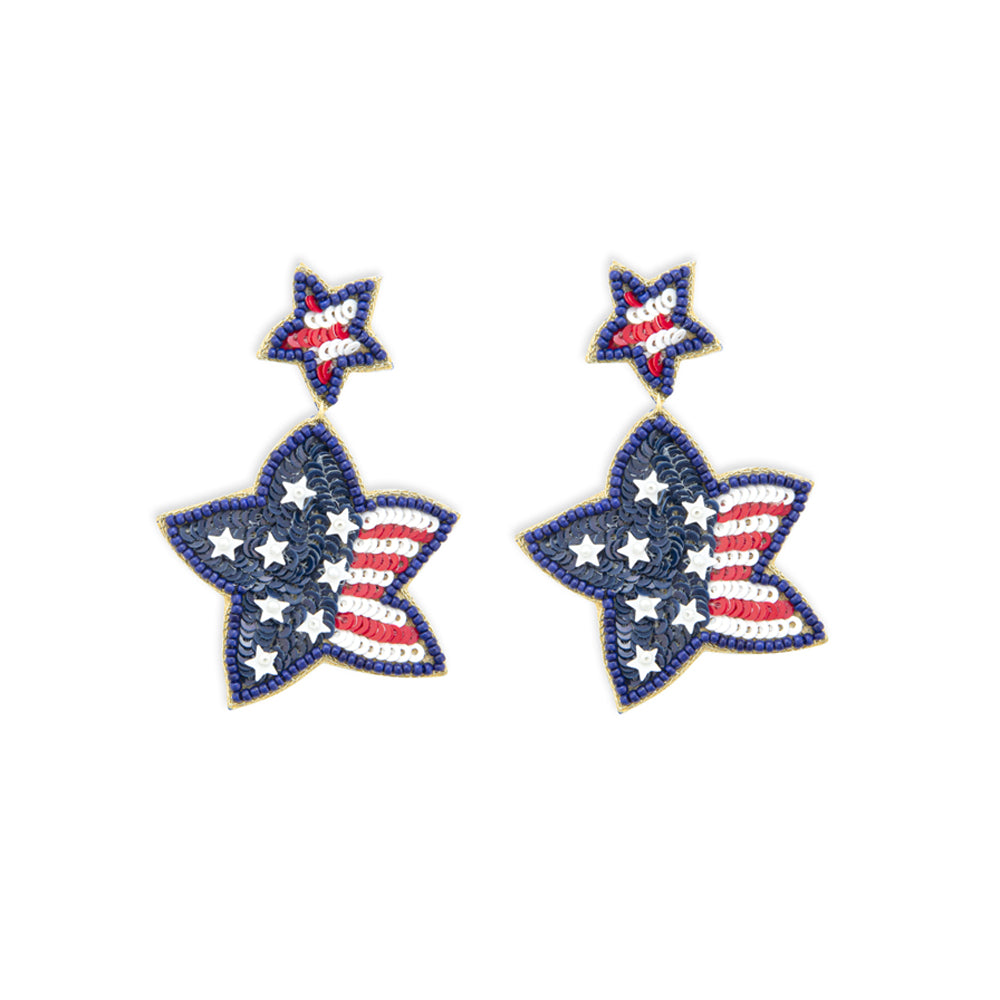 Red White & Blue Star Beaded Earrings - Myra USA