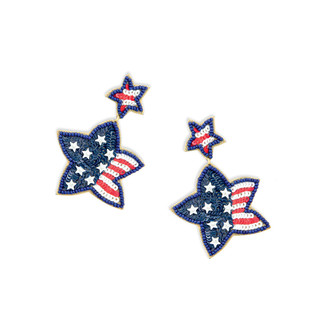 Red White & Blue Star Beaded Earrings - Myra USA