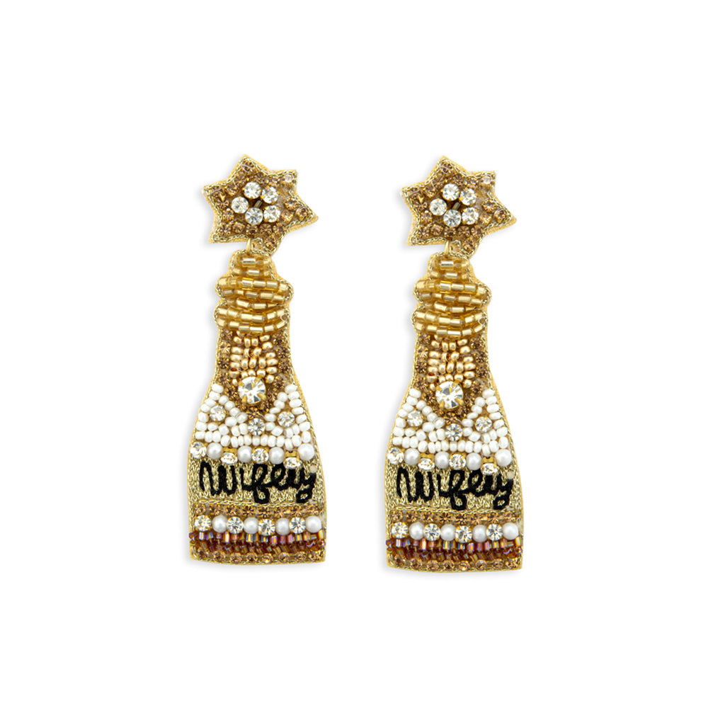 Wifey Wine Bottle Beaded Earrings - Myra USA