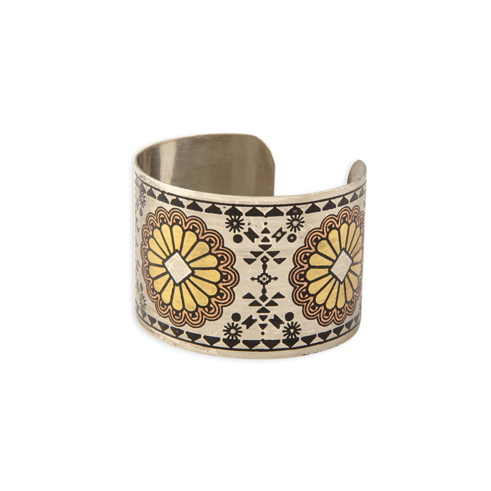 Mesa Sun Etched Metal Cuff Bracelet - Myra USA