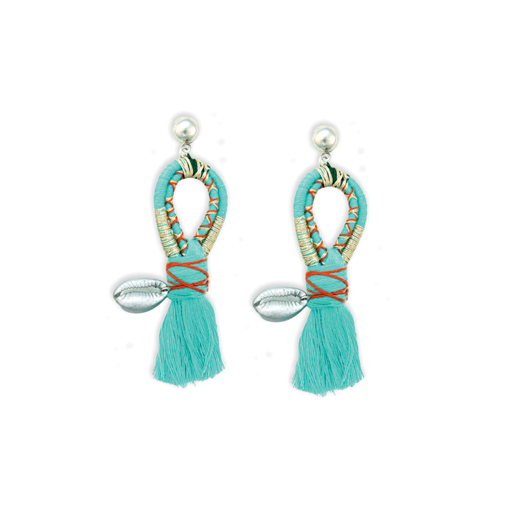 Shore Spirit Woven Earrings With Cowrie Shell Charm - Myra USA