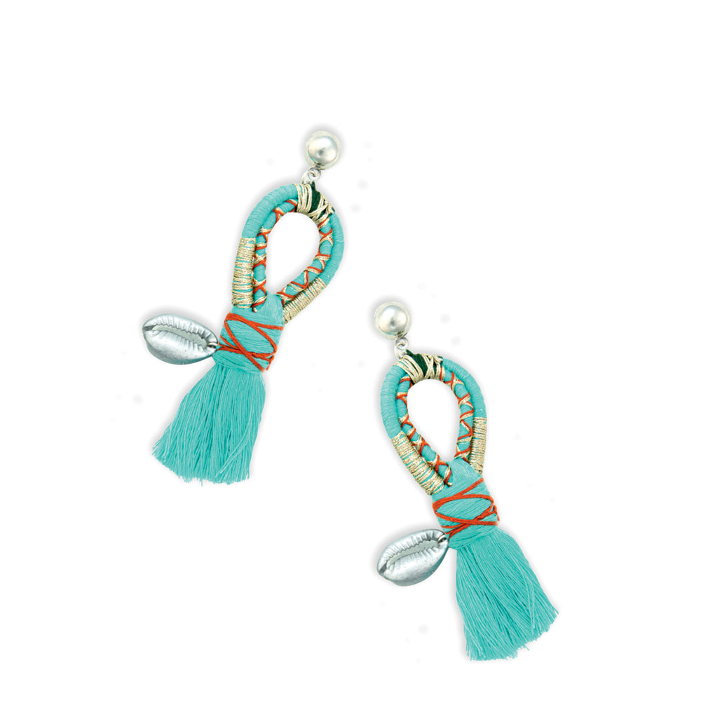 Shore Spirit Woven Earrings With Cowrie Shell Charm - Myra USA