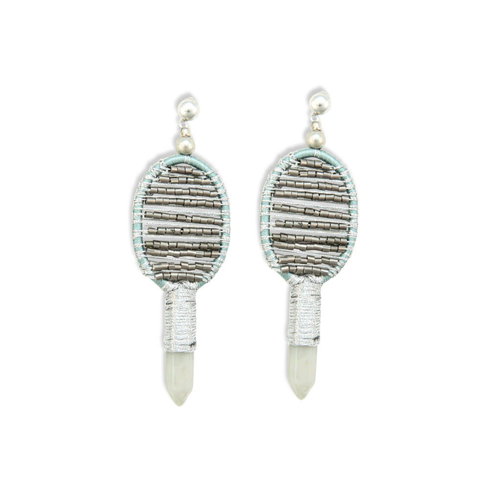 Krystal Key Woven, Beaded Earrings With Crystal Charm in Silver - Myra USA