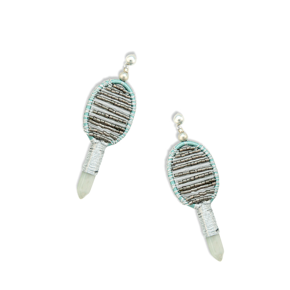 Krystal Key Woven, Beaded Earrings With Crystal Charm in Silver - Myra USA