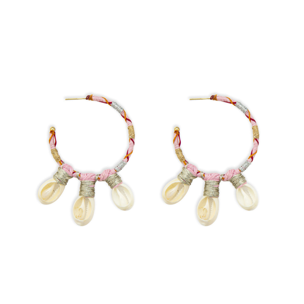 Shore Treasures Woven, Beaded Earrings With Cowrie Shell Charms - Myra USA