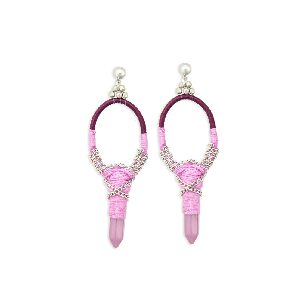 Krystal Key Woven, Beaded Earrings With Crystal Charm in Pink - Myra USA