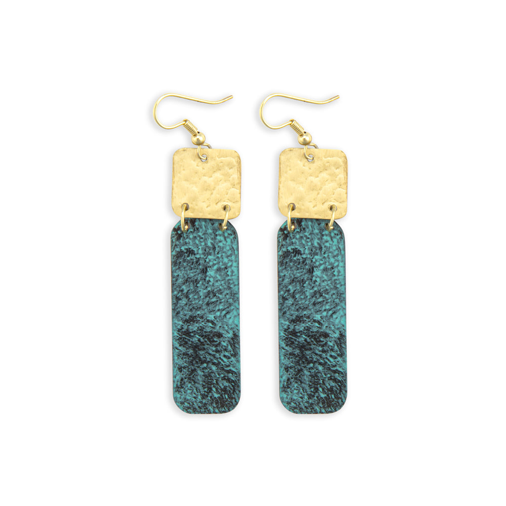 Deanna Dangle Earrings in Gold & Malachite Tones - Myra USA
