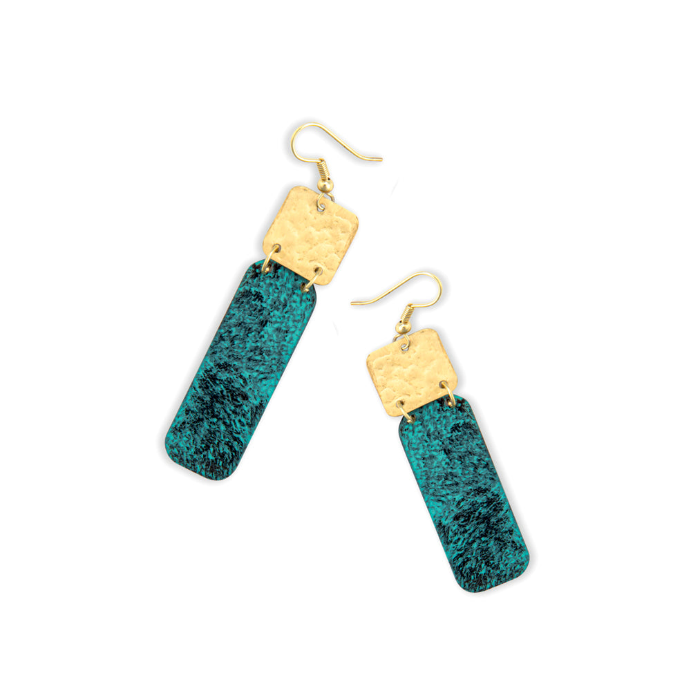 Deanna Dangle Earrings in Gold & Malachite Tones - Myra USA