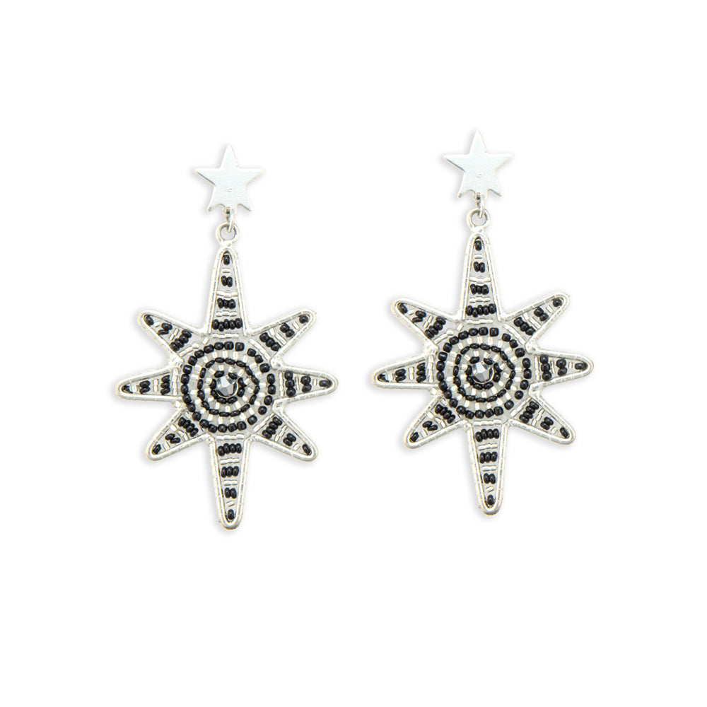 Guiding Star Beaded Earrings in Black & Silver - Myra USA