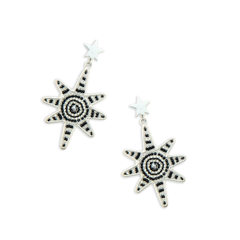 Guiding Star Beaded Earrings in Black & Silver - Myra USA