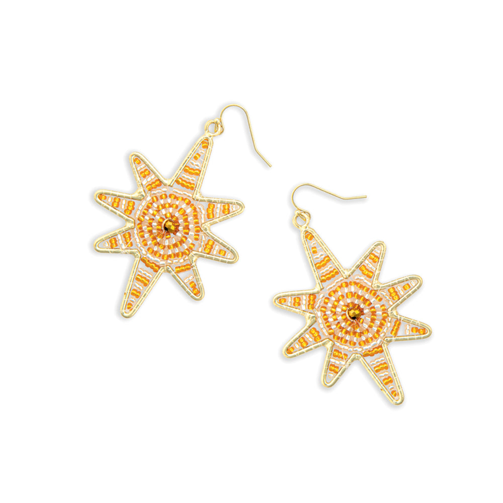 Guiding Star Beaded Earrings in Gold & White - Myra USA
