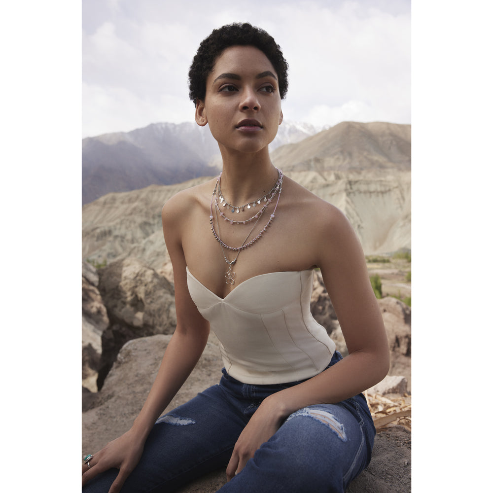 Rose Quartz Multistrand Blossom Pendant Necklace - Myra USA